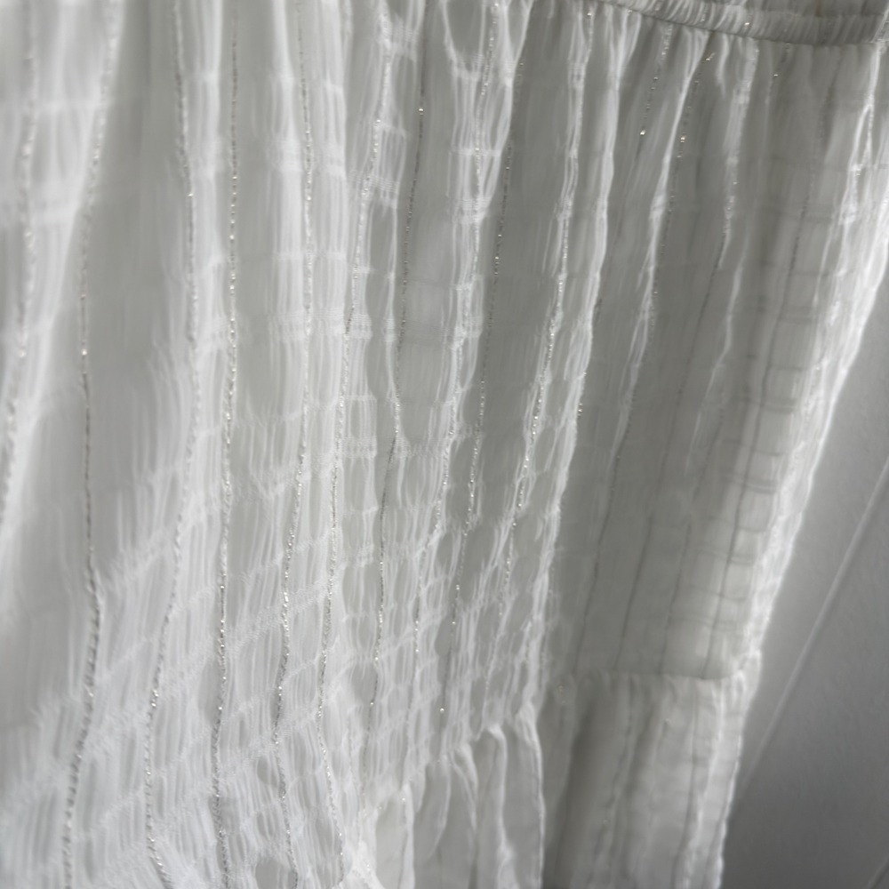 DKNY Flutter Sleeve Tiered Dress Womens 8 White Lurex Shimmer  V-Neck Flowy - Picture 5 of 9
